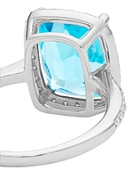 14K White Gold, Blue Topaz, & 0.3 TCW Diamond Ring