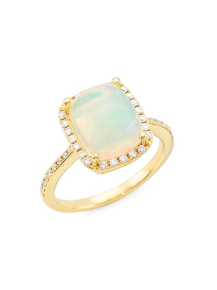 14K Yellow Gold, Opal, & 0.3 TCW Diamond Ring