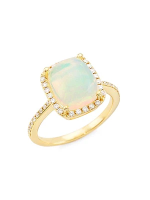 14K Yellow Gold, Opal, & 0.3 TCW Diamond Ring