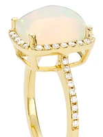 14K Yellow Gold, Opal, & 0.3 TCW Diamond Ring