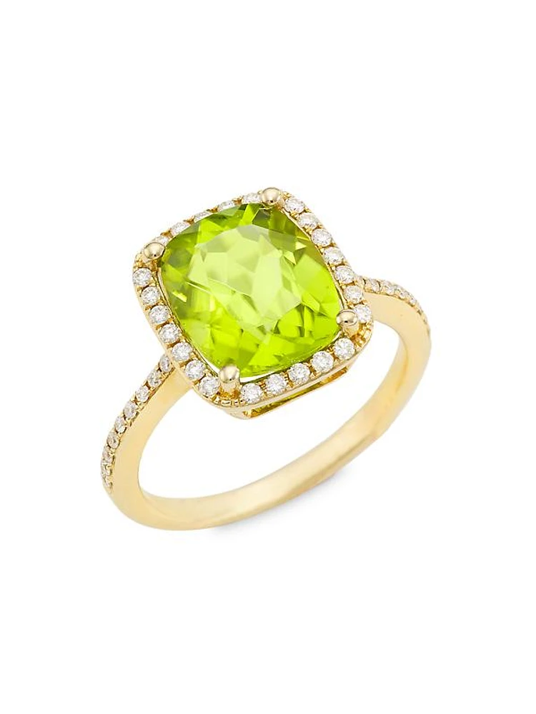 14K Gold, Diamond & Peridot Ring