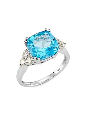 14K White Gold, Blue Topaz, & 0.45 TCW Diamond Ring