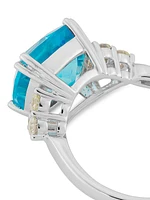 14K White Gold, Blue Topaz, & 0.45 TCW Diamond Ring