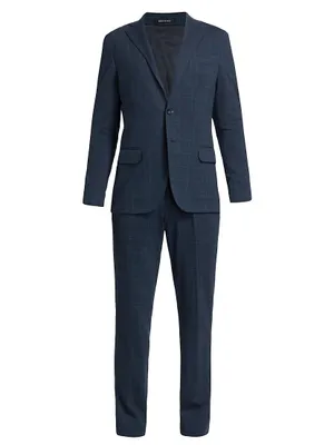 Slim-Fit Cotton-Blend Windowpane Suit