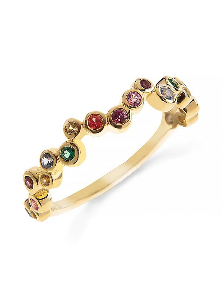 Bridal 14K Yellow Gold & Rainbow Sapphire Zigzag Ring