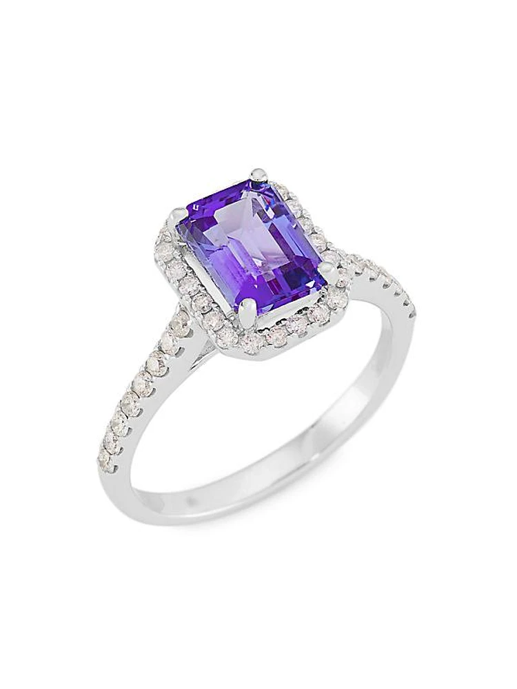 14K White Gold, Tanzanite, & 0.45 TCW Diamond Halo Ring