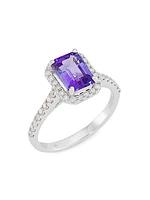 14K White Gold, Tanzanite, & 0.45 TCW Diamond Halo Ring