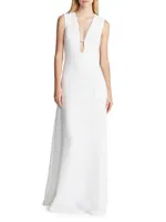 Rene V-Neck Crepe Gown