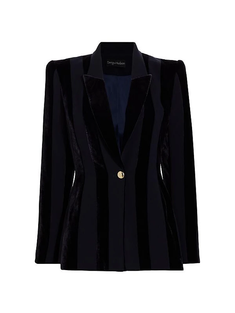 Single-Button & Velvet-Striped Blazer