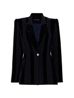 Single-Button & Velvet-Striped Blazer