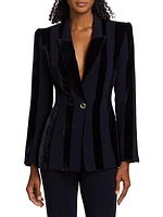 Single-Button & Velvet-Striped Blazer