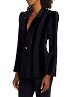 Single-Button & Velvet-Striped Blazer