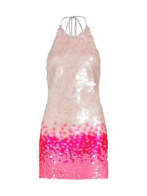 Gradient Sequined Halter Minidress