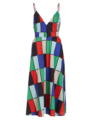 Patchwork Belted Midi-Dress