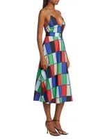 Patchwork Belted Midi-Dress