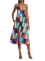 Patchwork Belted Midi-Dress