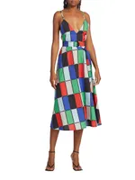 Patchwork Belted Midi-Dress