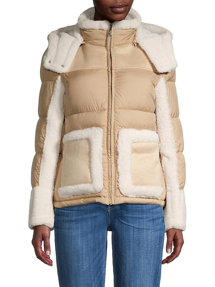 Mixed-Media Puffer Jacket