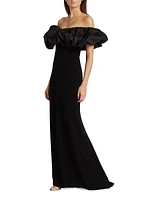 St. Martin Off-The-Shoulder Sheath Gown