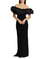 St. Martin Off-The-Shoulder Sheath Gown