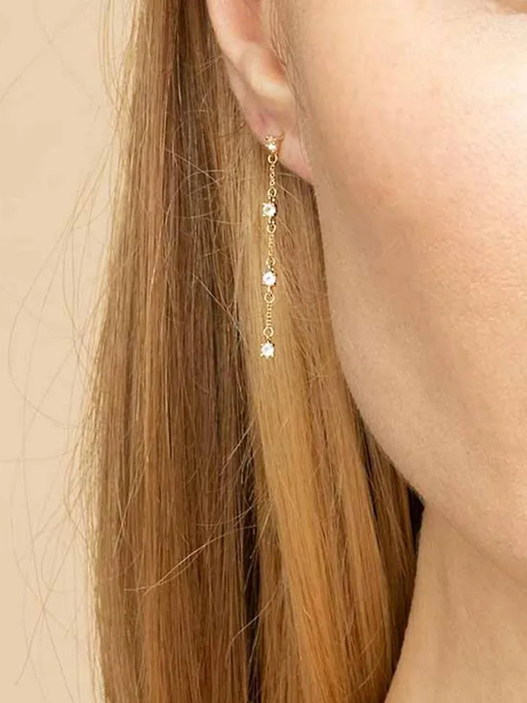 14K Yellow Gold, White Topaz Seeing Sparks Drop Earrings