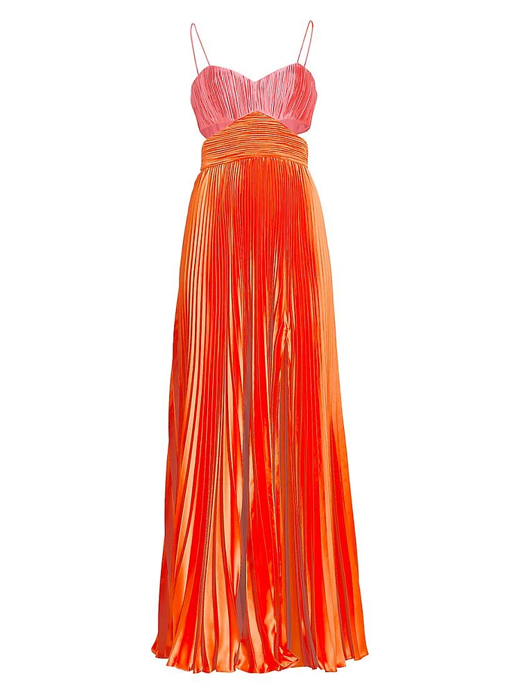 Elodie Satin Colorblock Pleated Gown