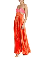 Elodie Satin Colorblock Pleated Gown