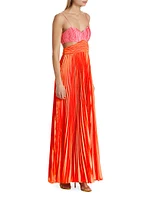 Elodie Satin Colorblock Pleated Gown