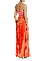 Elodie Satin Colorblock Pleated Gown