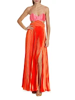 Elodie Satin Colorblock Pleated Gown