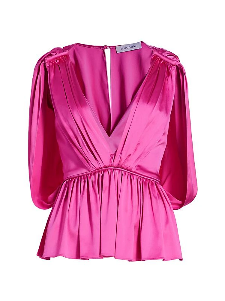 Satin Cape-Sleeve Top