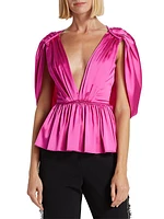 Satin Cape-Sleeve Top