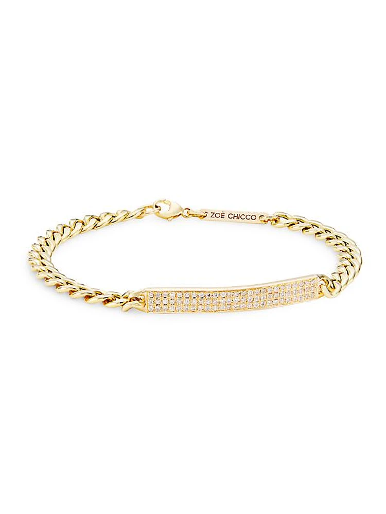 Identity 14K Yellow Gold & 0.41 TCW Pavé Diamond Medium Hollow Curb Chain Id Bracelet