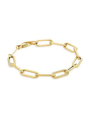 Heavy Metal 14K Yellow Gold & 0.14 TCW Diamond Paper Clip Chain Bracelet