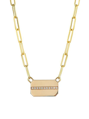 14K Yellow Gold & 0.05 TCW Diamond Dog Tag Pendant Necklace