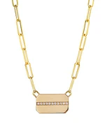 14K Yellow Gold & 0.05 TCW Diamond Dog Tag Pendant Necklace