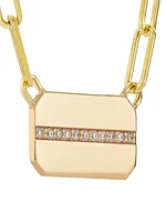 14K Yellow Gold & 0.05 TCW Diamond Dog Tag Pendant Necklace