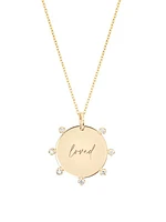 Tender Tokens 14K Yellow Gold & 0.14 TCW Diamond "Loved" Disc Pendant Necklace