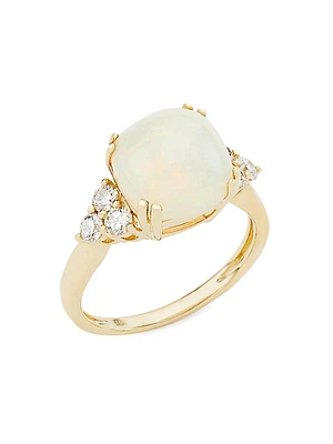 14K Yellow Gold, Opal, & 0.45 TCW Diamond Ring