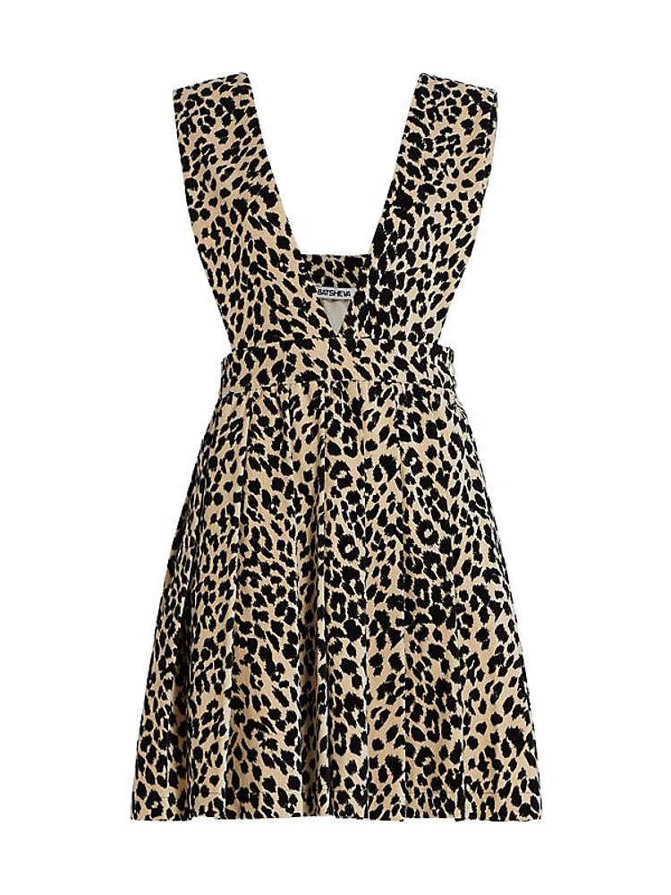 Pleated Leopard Apron Dress