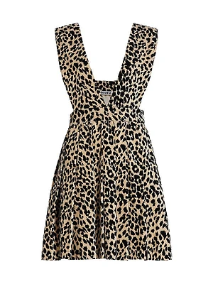 Pleated Leopard Apron Dress