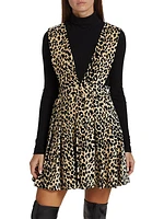 Pleated Leopard Apron Dress