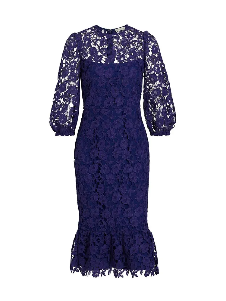 Judith Lace Puff-Sleeve Midi-Dress