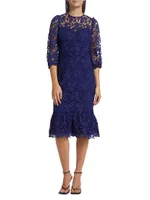 Judith Lace Puff-Sleeve Midi-Dress