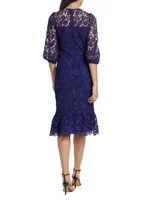 Judith Lace Puff-Sleeve Midi-Dress