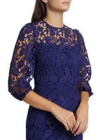 Judith Lace Puff-Sleeve Midi-Dress