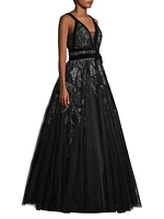 Lace-Embroidered Tulle Ball Gown