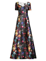 Floral Print Satin Gown