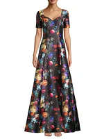 Floral Print Satin Gown