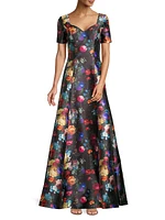 Floral Print Satin Gown